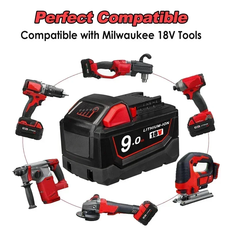 Remplacement 18V 12.0Ah pour batterie au Lithium Milwaukee M18 XC 48-11-1860 48-11-1850 48-11-1840 48-11-1820 Batteries rechargeables