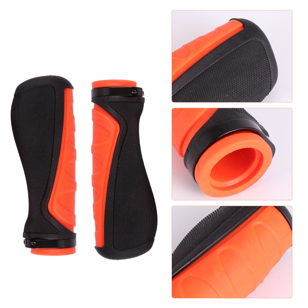 2Pcs Comfortabele Mtb Handvatten Rubber Anti-Slip Fiets Stuur Cover Fiets Handgrepen (Zwart En Oranje)