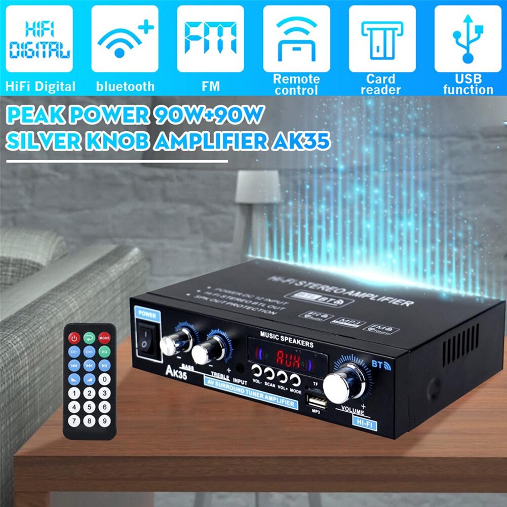 AK35 Bluetooth-Compatibel Hifi Stereo Audio Versterker Amp Met Usb Tf Rca Aux + Remote
