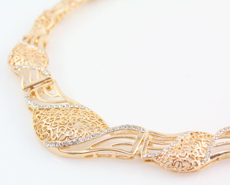 Edlen Schmuck Sets Für Frauen Gold Farbe Aussage Halskette Ohrringe Armband Ringe Set Afrikanische Perlen Party Hochzeit Zubehör