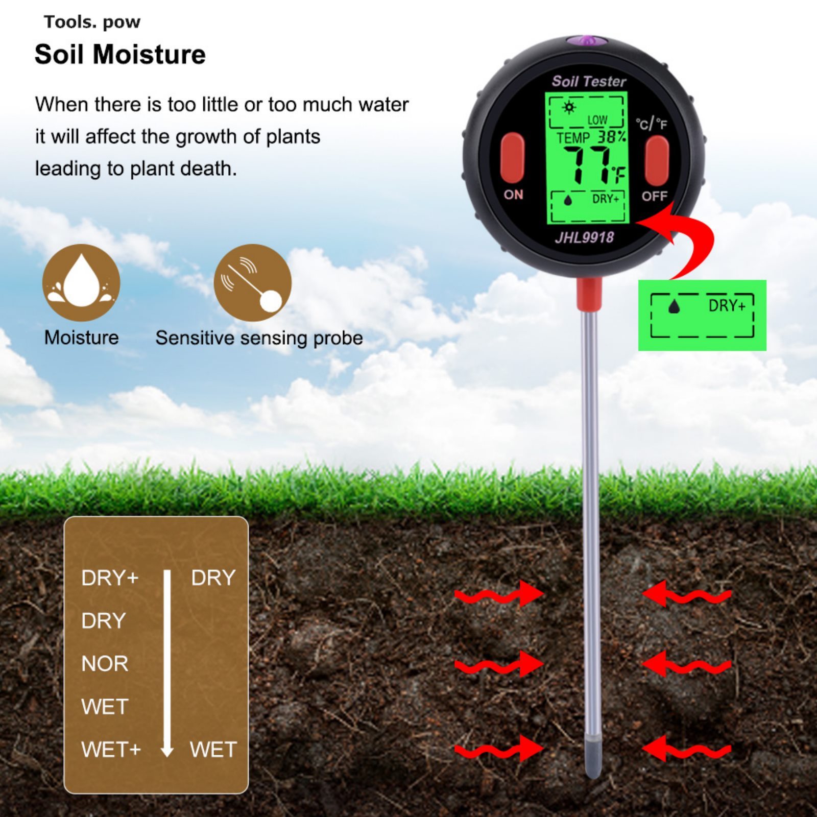 5 in 1 Soil PH Meter, Soil PH and Moisture Meter, Solar Temperature Measurement, Intensity Analysis, Soil Acid Alkaline Meter