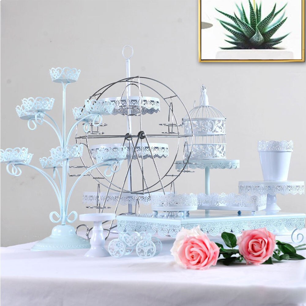 Rvs Cake Display Houder Reuzenrad 8 Cup Cake Stand Draaien Wedding Party Verjaardag Bakken Tools Dessert Decor