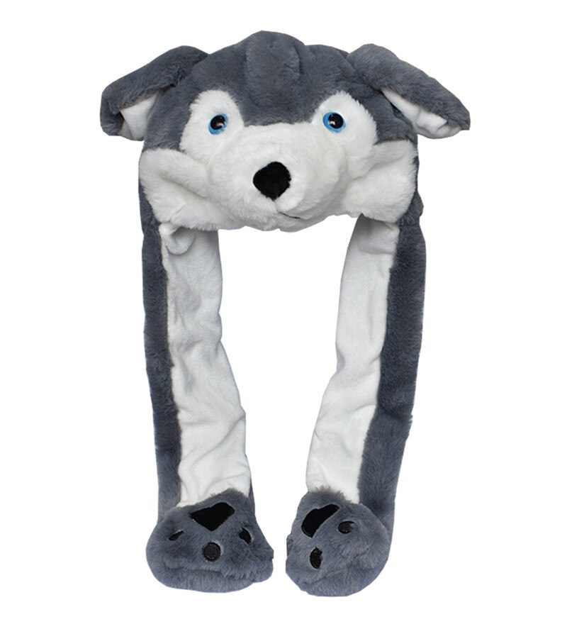 DOUBCHOW Ear Moving Cute Plush Grey Wolf Animal Hat with Paws for Adults Teenagers Kids Boys Girls Costume Winter Hats Beanie: Grey Wolf