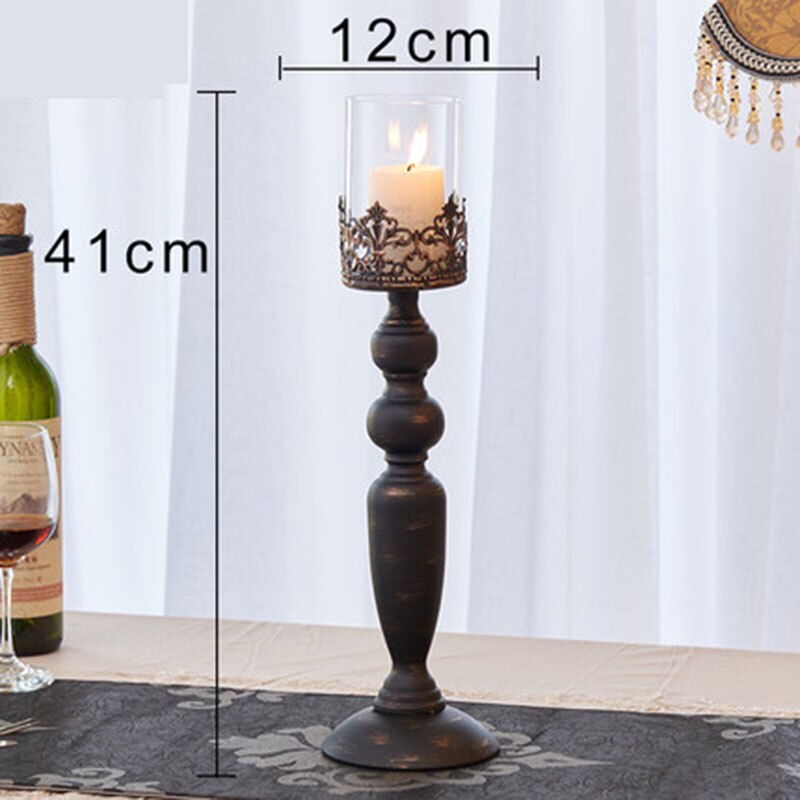 Moderne zwarte kandelaar metalen glas Nordic grote Kroonluchter licht marokkaanse kandelaar bruiloft centerpieces voor tafels 50ZT0008: Black L