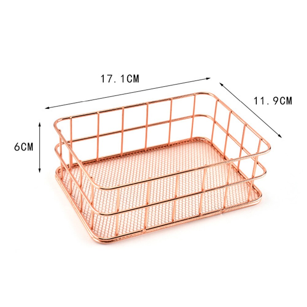 Rose Gold Bathroom Shelf Metal Wire Storage Basket Cosmetic Organizer Holder Home Office Desk Toiletry Collection Nordic Style: Small rectangle