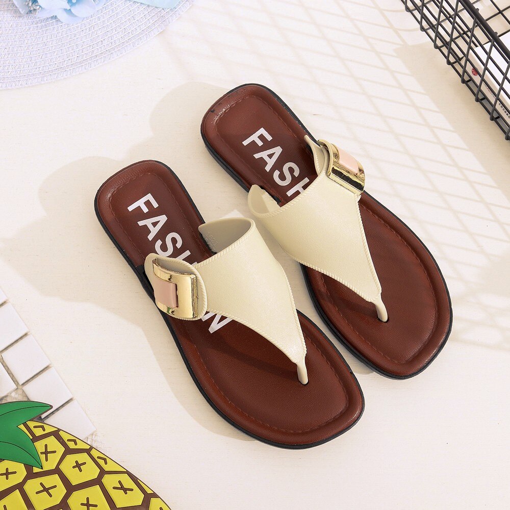 Zomer Vrouwen Schoenen Vrouwen Mode Platte Slides Romeinse Gesp Casual Slip Op Sandalen Vrouw Strand Schoenen Grote Maat slipper