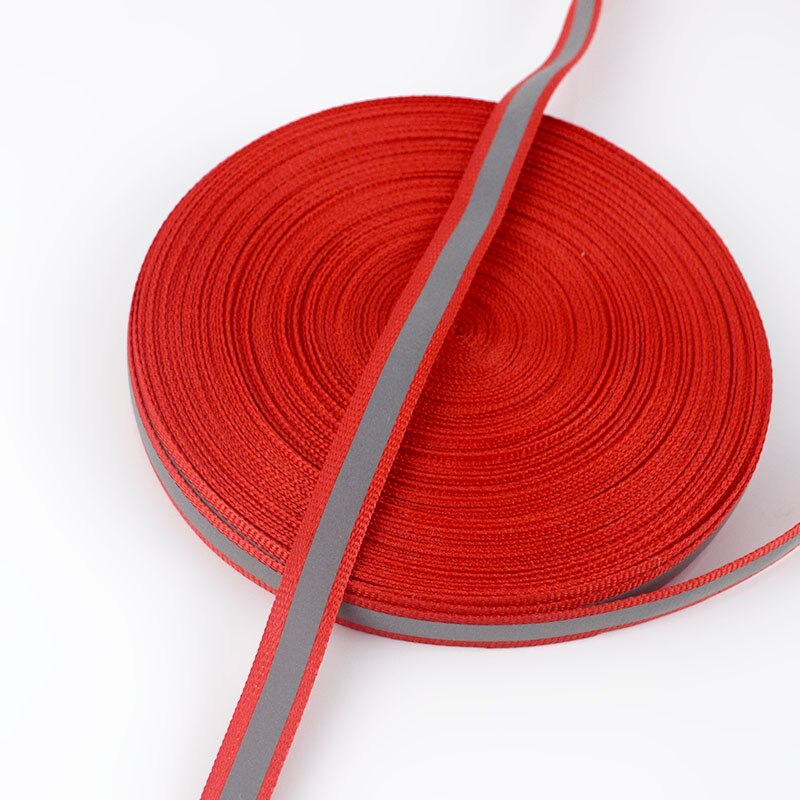 Meetee-cinta reflectante de nailon fluorescente de plata, cinta de advertencia segura, embellecedores, bolsos de ropa, zapatos, Material de bricolaje, 50 yardas, 1cm: Red