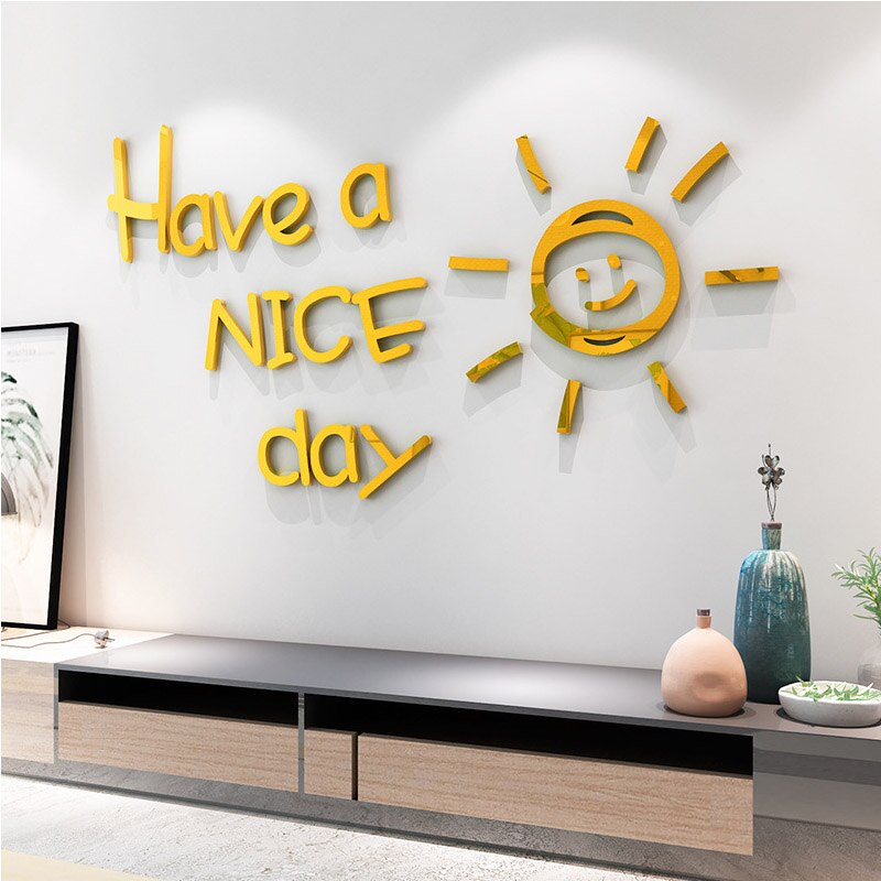 Hav en dejlig dag 3d akryl spejl wallsticker hjem stue soveværelse børneværelse vægdekoration wallsticker