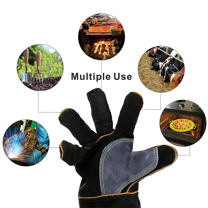 extrem Wärme & Feuer Beständig Handschuhe Leder mit Nähte, Handschuhe Perfekt für Kamin, Herde, Ofen, Grill, Schweißen, Bbq, Mig, Topf Holde