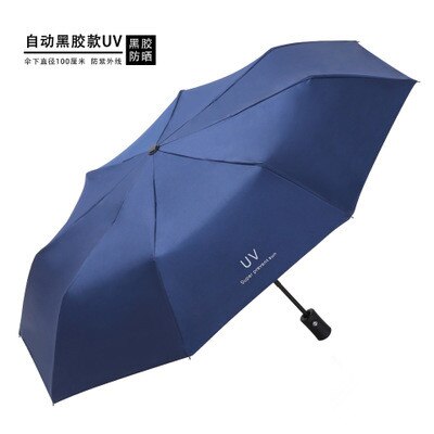 1ps Anti-Uv ins frauen stil Automatische Regenschirm 3-fach Sonnig regenschirm Beschichtung Regen Schicht Winddicht Tragbare Regenschirme 50%: Automatic navy