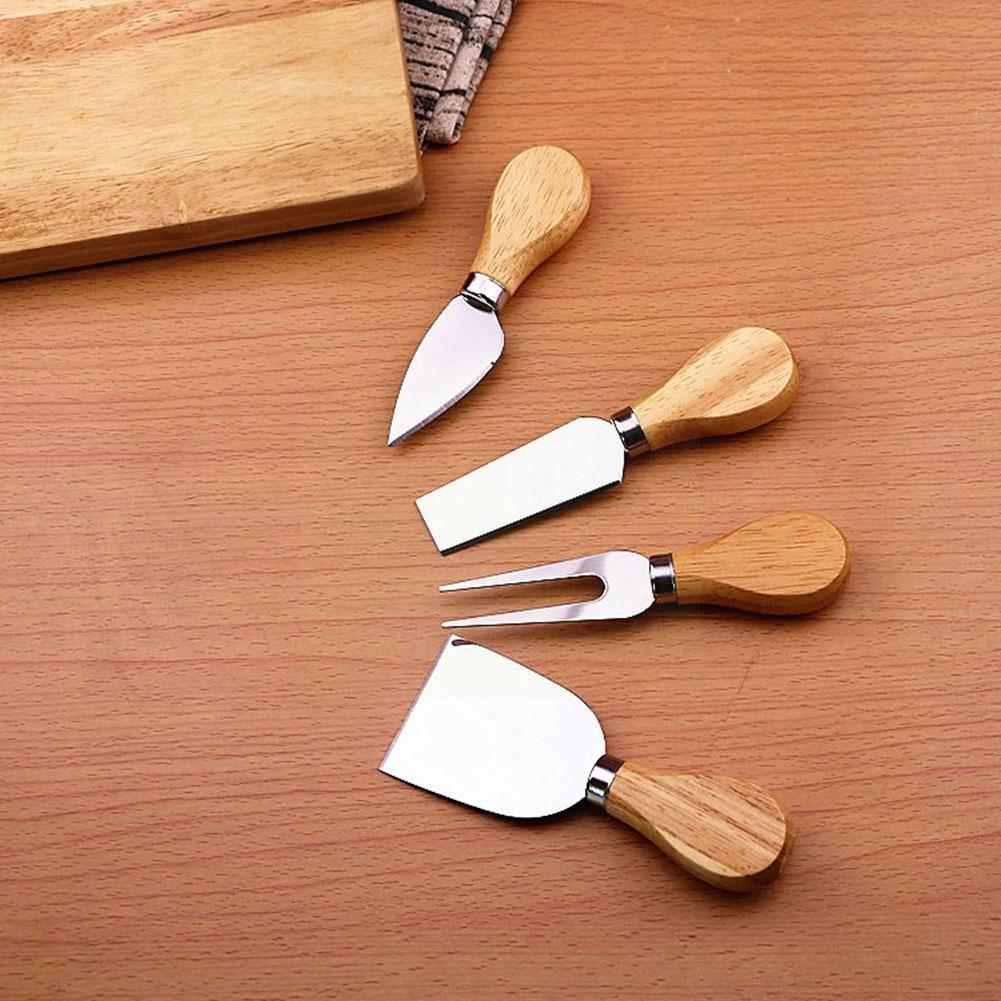 4 Cheese Knives Set Cheese Cutlery Steel Cheese Slicer Handle Knife Cutter Spatula Mini Knife,Butter Wood U5N7
