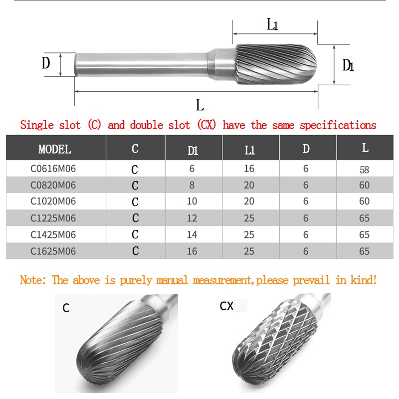 Carbide abrasive rotary file C(CX) type 6mm shank diameter tungsten steel metal milling cutter hand tool parts milling aluminum