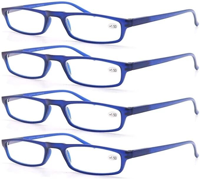 4 Pack Vrouwen Leesbril Stijlvolle Lezers Smalle Frame Lente Scharnier Voor Mannen Brillen Met Dioptrie: 4 Blue C2 / + 175