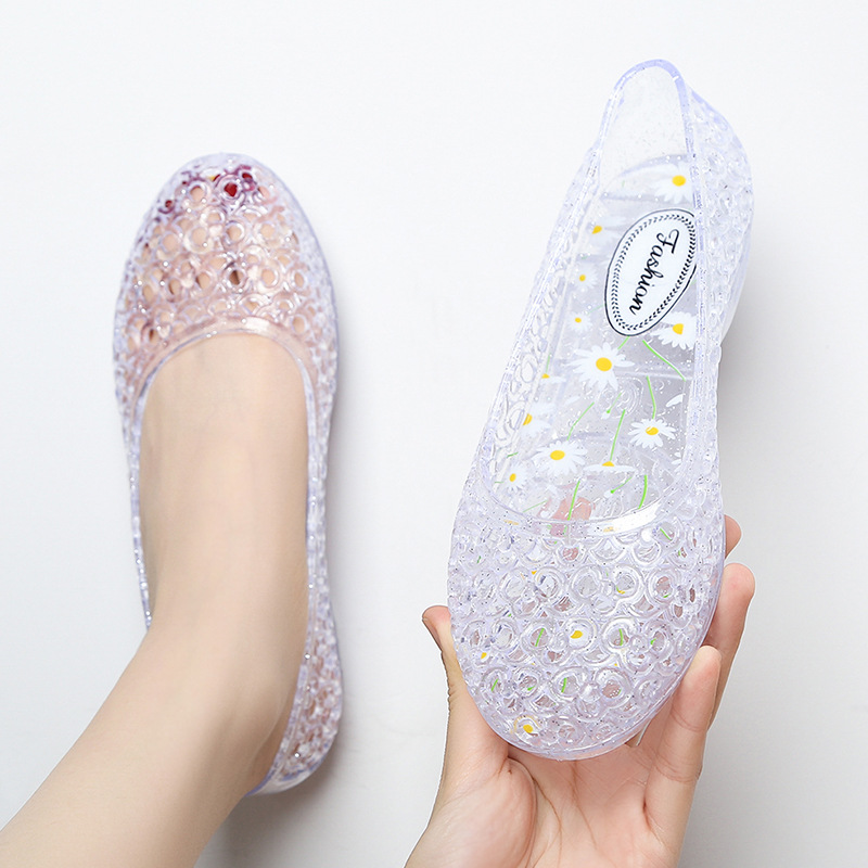 Sandalias De Mujer, Sandalias planas con lentejuelas para Mujer, zapatos De gelatina para playa para Mujer, Sandalias planas transparentes
