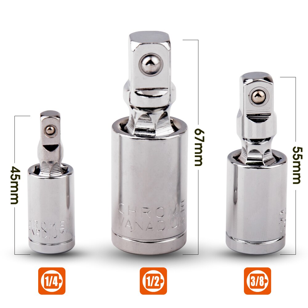 1/4" 3/8" 1/2" Universal Joint Set Ratchet Angle Extension Bar Socket Adapter Manual and Pneumatic Bendable Adapter Socket Tools
