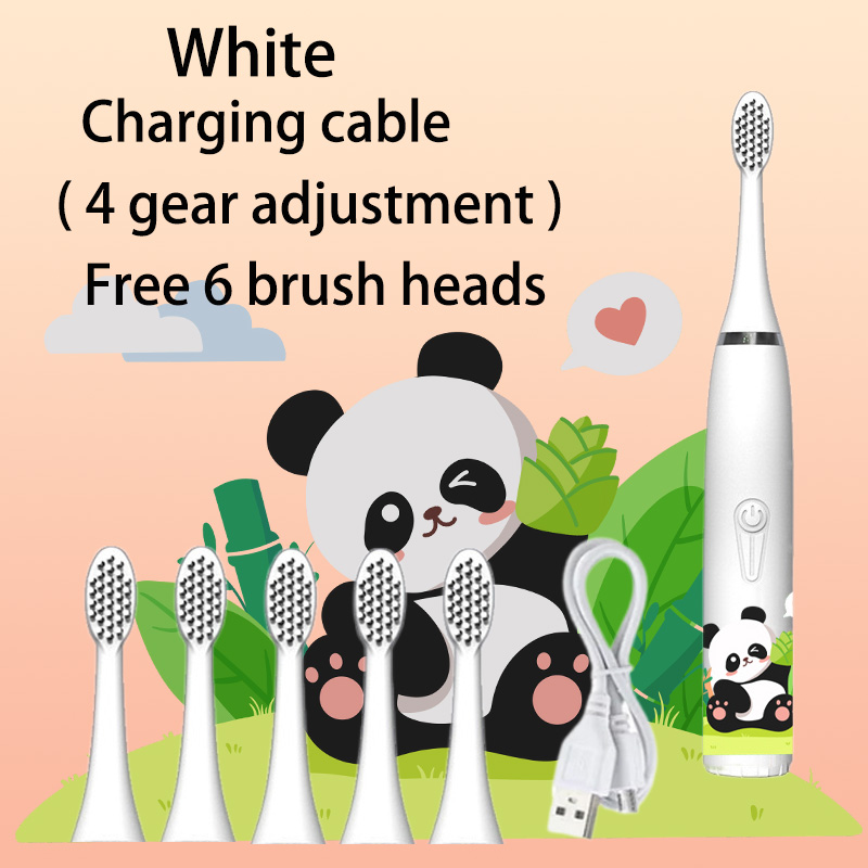 Children Sonic Electric Toothbrush Colorful Cartoon For Kids Ultrasonic Soft Fur Automatic Waterproof With Replacement Heads: black