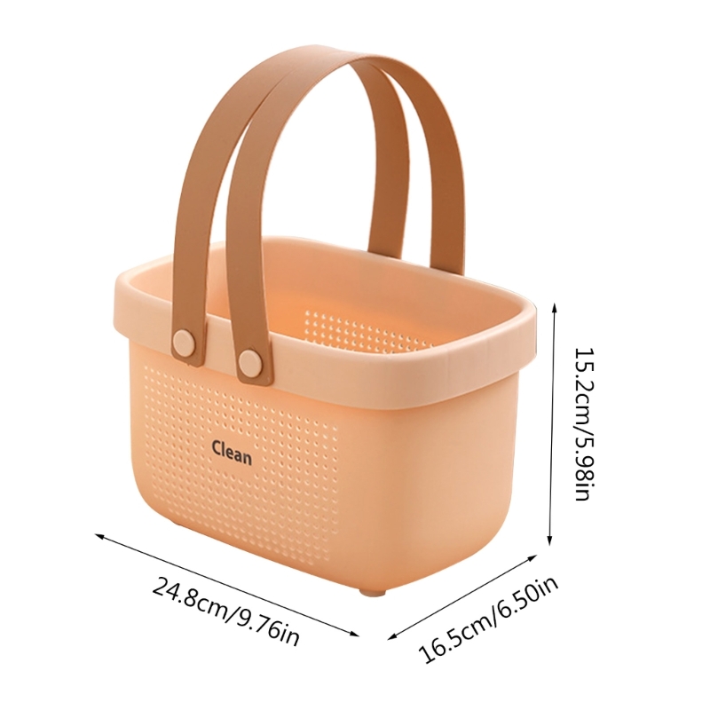 E8BD Plastic Storage Basket with Handles Shower Bins for Bathroom Kitchen Bath Drain Basket Cosmetic