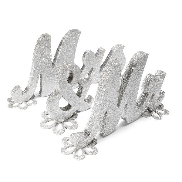 LanLan letras de madera MR & letrero con letras Mrs decoraciones de mesa de boda oro purpurina plateada Glitter Sweetheart herramientas: Plata