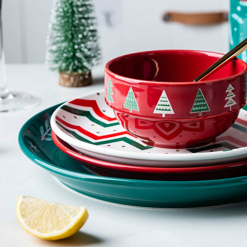 Plato plano con personalidad, tazón de sopa para el hogar, de Navidad para parejas, vajilla, tazón de arroz, plato de comida occidental WF1206154