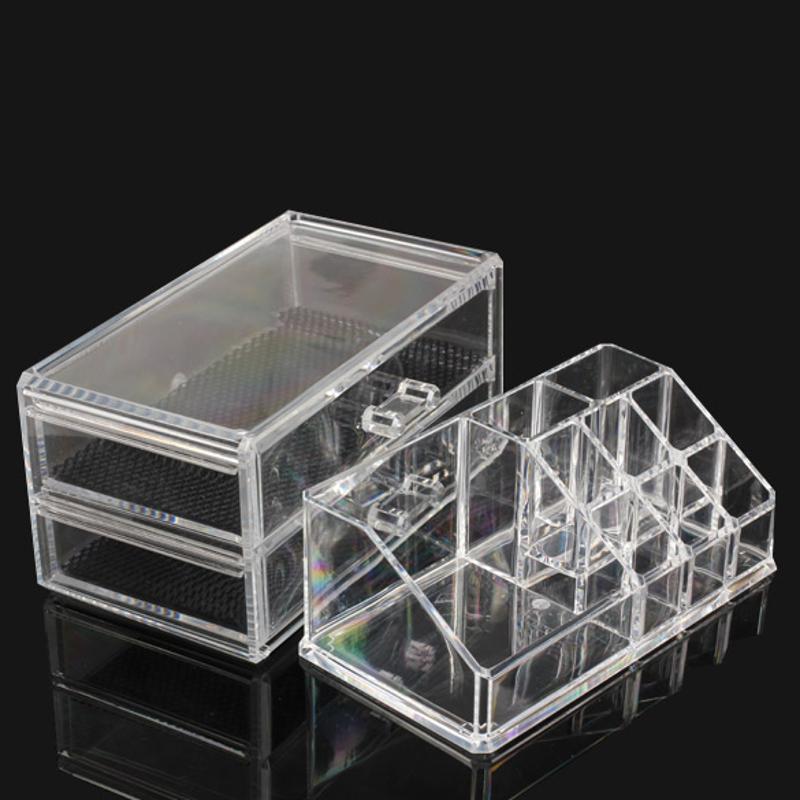 Caja de almacenamiento de organizador de maquillaje transparente portátil, organizador de exhibición de maquillaje acrílico, caja de cajones para estuche de almacenamiento de maquillaje