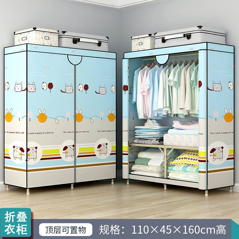 Free install Folding Wardrobe Simple Metal Iron Coat Rack Floor Shelf Standing Clothes Hanging Storage Bedroom Furniture szafa: 110 animal