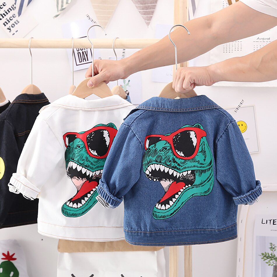 Toddler Boys Girls Denim Jacket Coat Clothes Dinosaur Cartoon Print Autumn Spring Kids Children Clothes