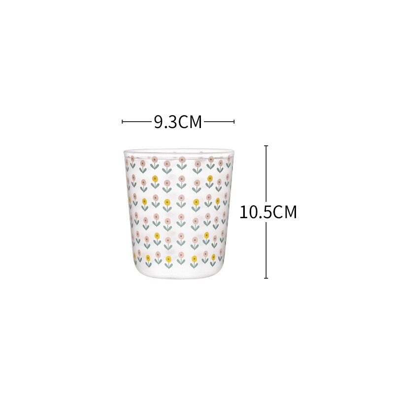 2Pcs Ins Nordic Vintage Transparante Koffie Glazen Beker Hittebestendig Melk Sap Thee Cups Print Thuis Bruiloft Bril: C