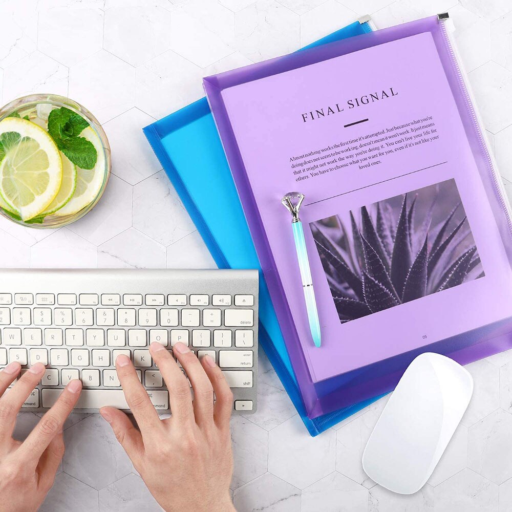 3PCS/Set A4 Poly Zip Envelopes Expandable Plastic Zipper Folders Waterproof Document File Pocket for School Office Organization