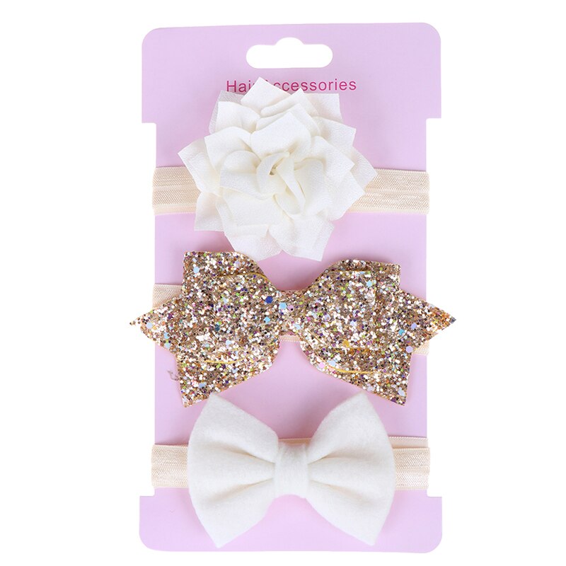 3Pcs/Lot Baby Headband Flower Bows Girl Newborn Hairband Hair Accessories: Beige