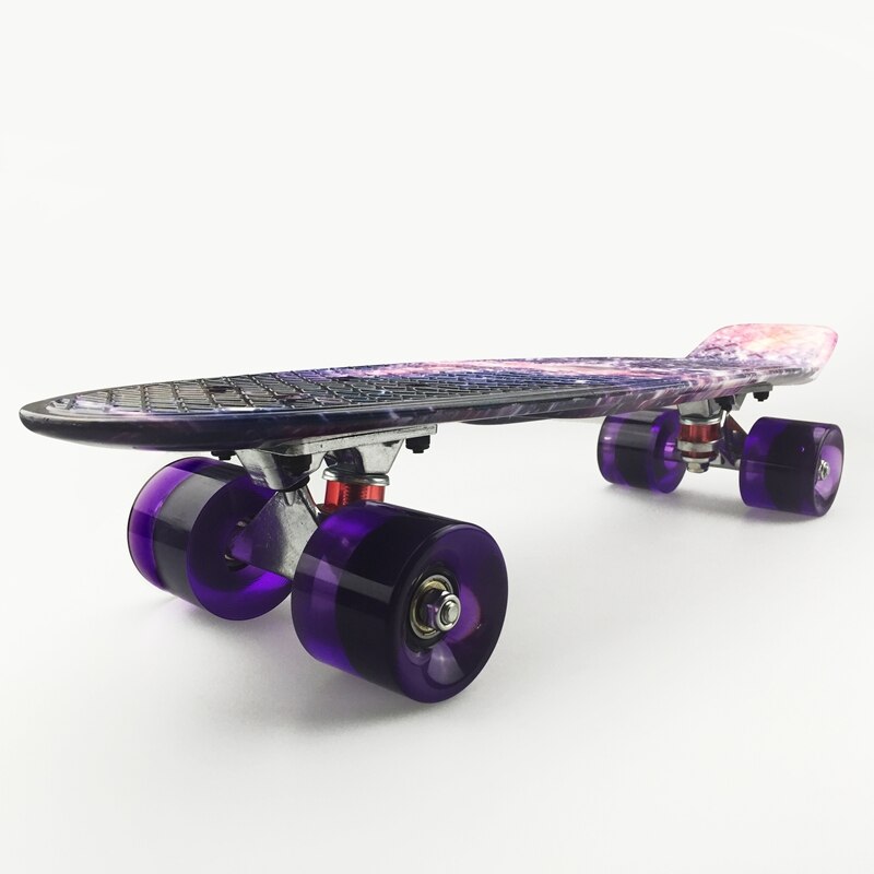Skateboard mini cruiser board 22 inch  x 6 inch retro longboard skate long board grafisk galakse lilla