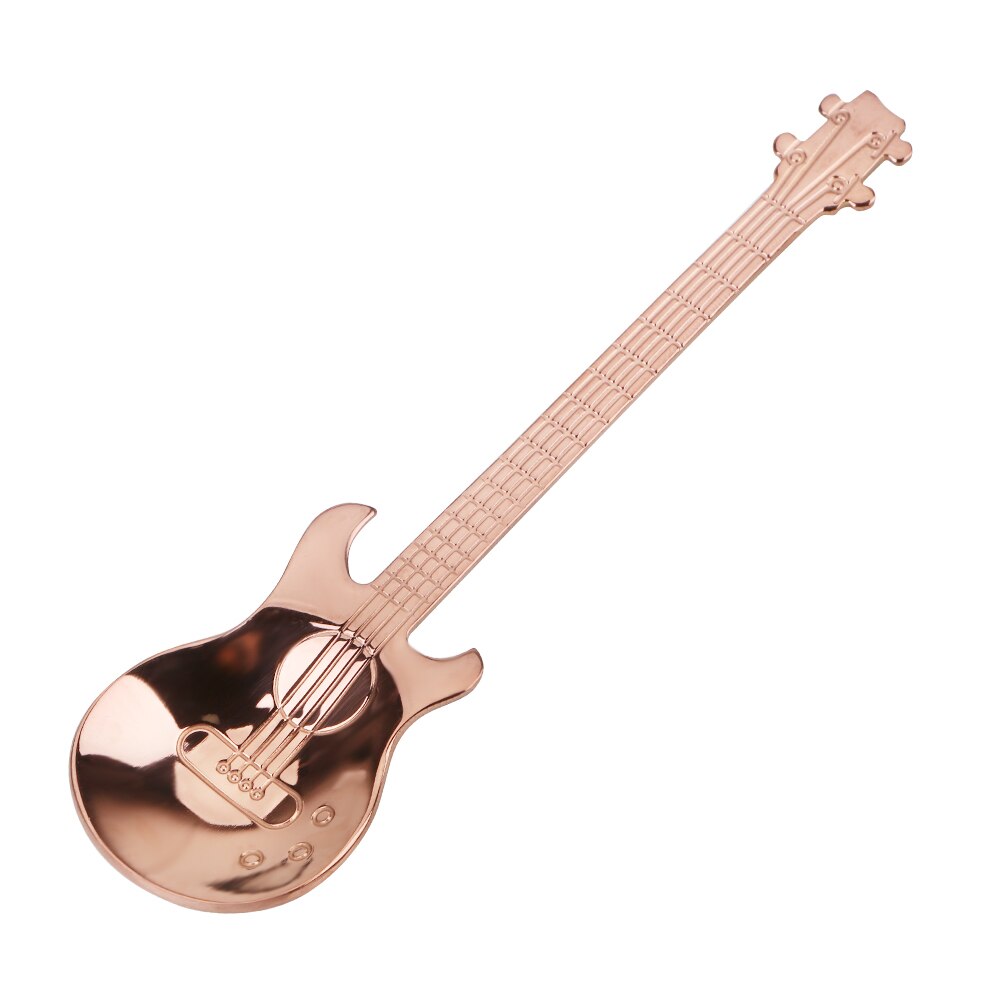 Stainless Steel guitar Spoon Long Handle Home Kitchen Tableware Flatware Ice Cream Dessert Spoons Small Tea Coffee Spoon: Rose Gold