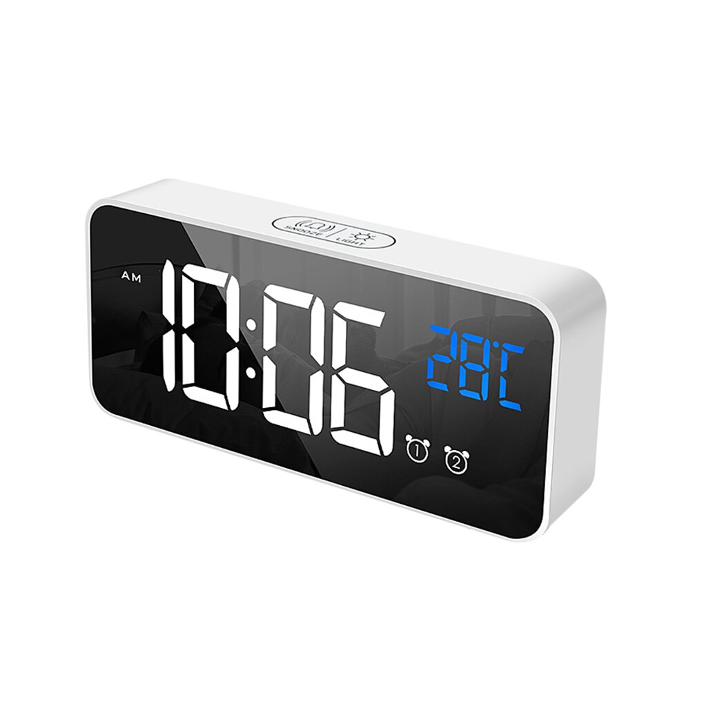 Smart LED Mirror Electronic Clock Portable Home USB Voice Control Silent Timer Music Alarm Clock Reminder For Year's: 03