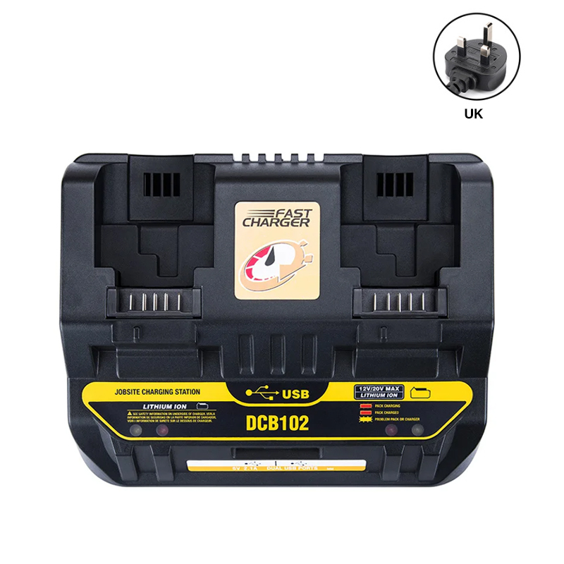 Fast charging DCB102 Li-ion Battery charger For DeWalt 12V 14.4V 18V 20V DCB105 DCB200 double charging postion with USB Port: MAROON