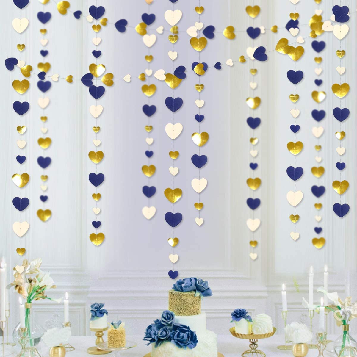 13Ft Papier Weiß Gold Liebe Herz Girlande Stromer Hängen für Bachelorette Hochzeit Braut Dusche Baby Geburtstag Party Dekorationen