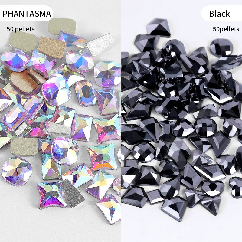 Mixed 100Pcs Nail FlatBack Super Glitter Crystal AB Rhinestone Bright Black Nail Art Rhinestones Stone DIY Manicure Decorations: AB Black