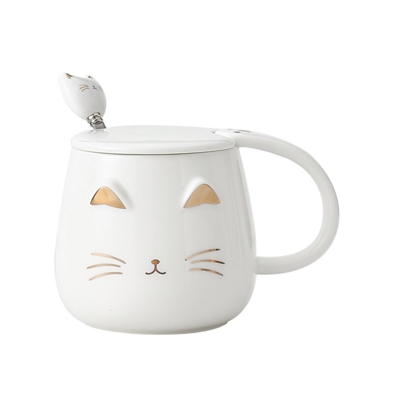 Taza con cabeza de gatito para amantes de los gatos, taza con cuchara de acero inoxidable, cálido, fácil de usar, taza para el hogar: W
