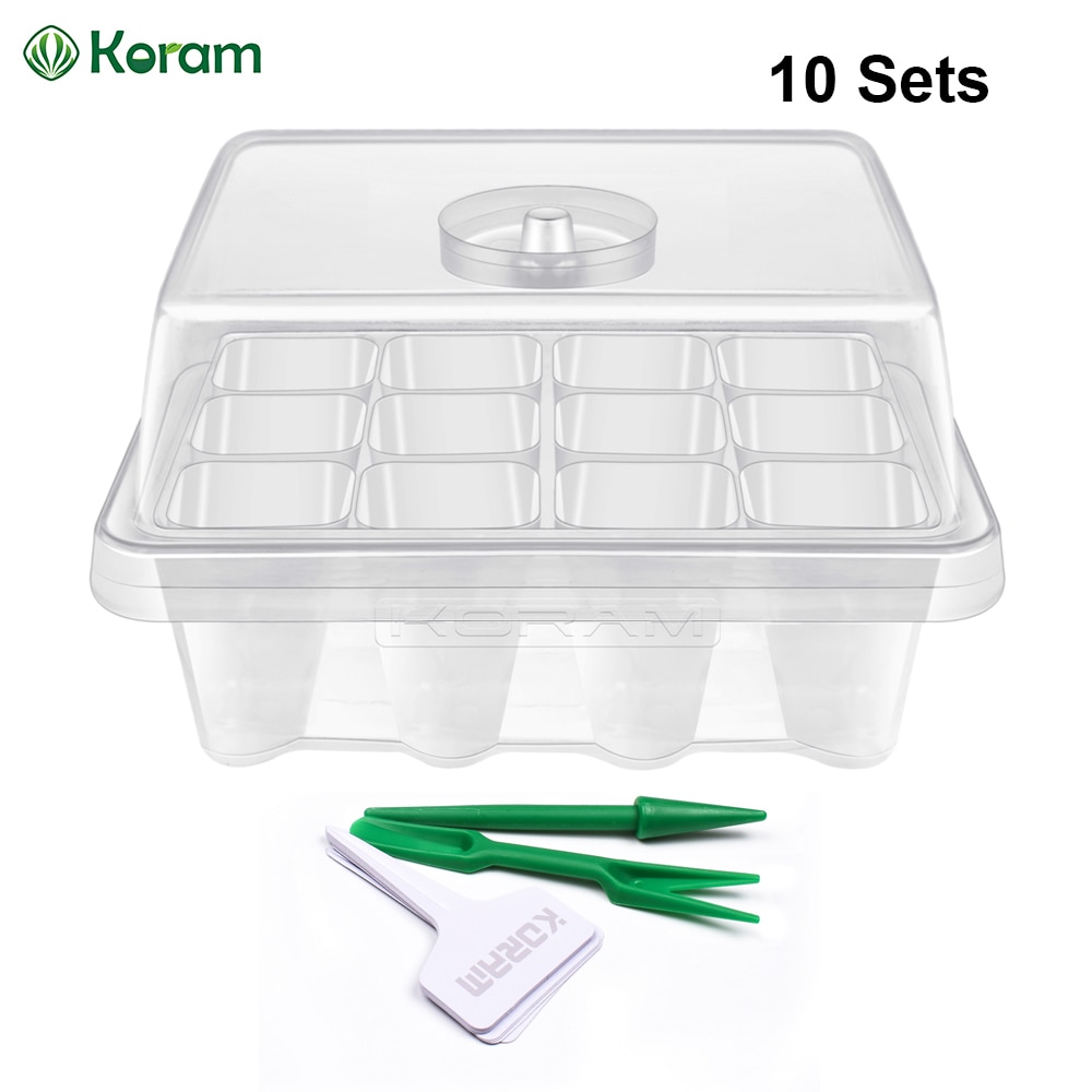 10 sæt 12 celler plante frø bakke vokse boks gennemsigtig planteskole potte frøplante starter kit spire boks til haven