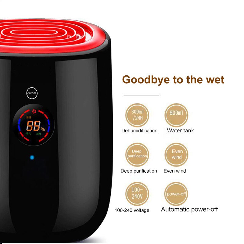 Electric mini air dehumidifier 800ml portable LED discplay air purifier machine automatic power-off defrost for home 100-240V EU