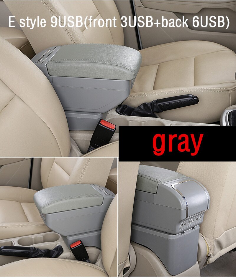 For Seat Ibiza Armrest Box Center console central Store content Storage box with cup holder products Arm Rest: E  gray 9 USB
