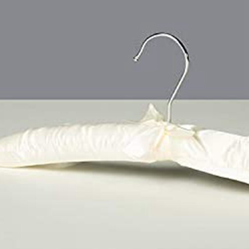Only Hangers Ivory Satin Padded Hangers – 15-Inch, Chrome Hook, Clips Included – Pack Of 12