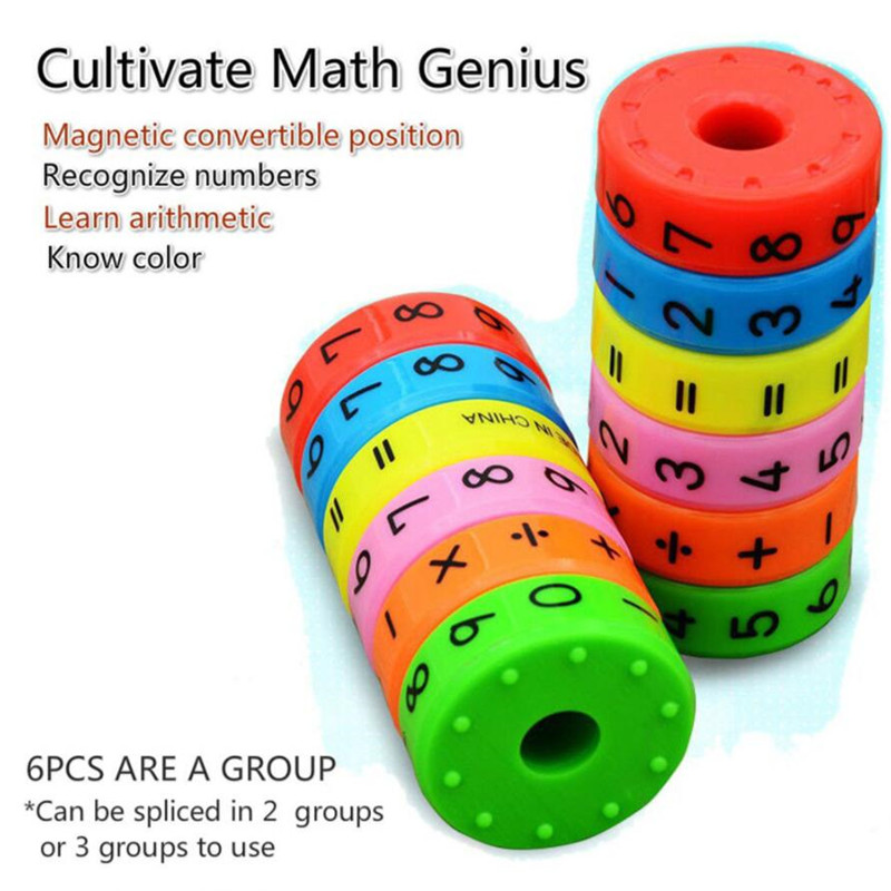 6Pcs Kinderen Onderwijs Leren Magnetische Math Cilinder Telraam Telling Speelgoed Kinderen Puzzel Kubus Voor Kinderen Studiezalen