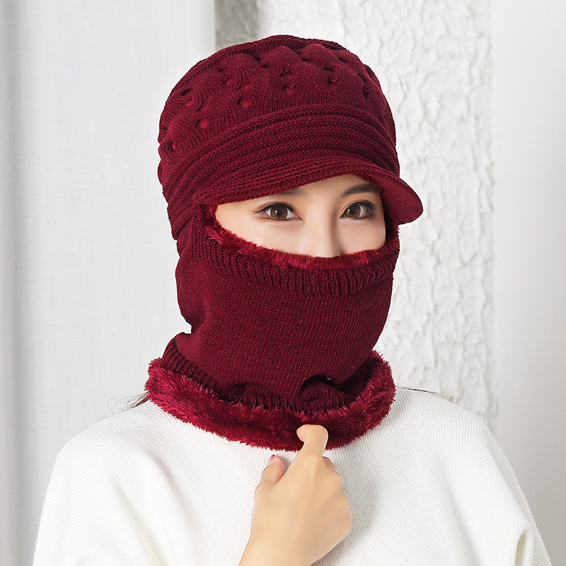 Wintermütze mit schal, gestrickt, für damen, ältere damen, warme sturmhaube, dicke oma-mütze mit krempe, muttermütze