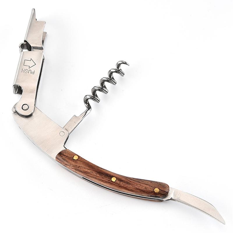 Bottle OpenerAll-in-one Stainless Steel Corkscrew with Wood Handle and Leather Case