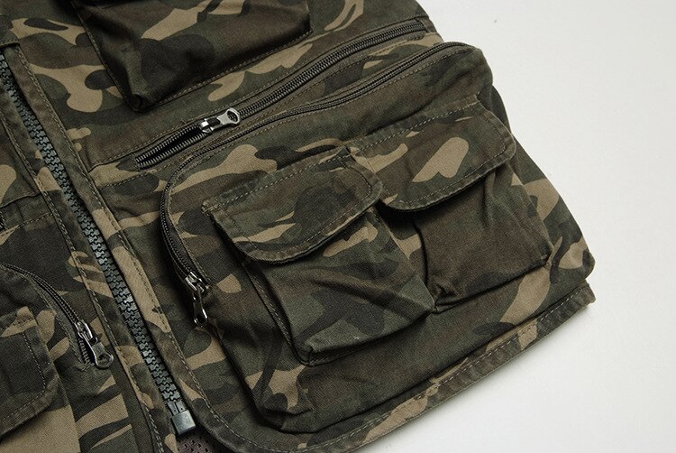 Mens's Camouflage Outdoor Vest Multi-Pockets Cotton Cargo Waistcoat Men Fishing Climbing Traveling Photography Sleeveless Jacket