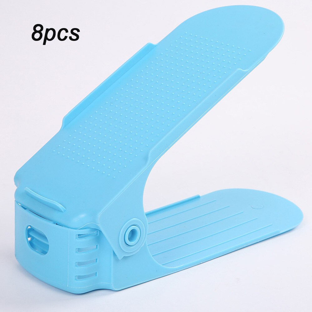 8 stuks verstelbare dubbele schoenenorganizer moderne schoonmaak opbergrek plastic woonkamer organizers schoenendoos standaard beugel schoenendoos: 8 stuks blauw