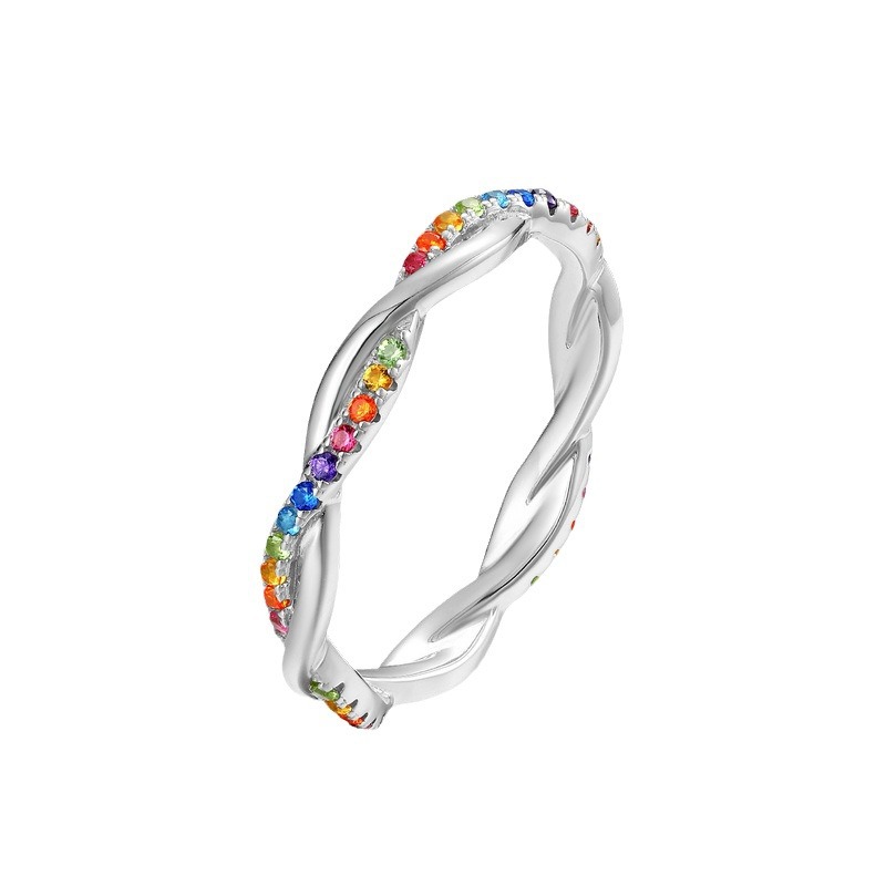 ALLNOEL 100% 925 Anelli in argento sterling per le donne Abbagliante zircone Arcobaleno CZ Anello twist Regali di nozze alla moda Gioielli all'ingrosso: YELLOW / 6