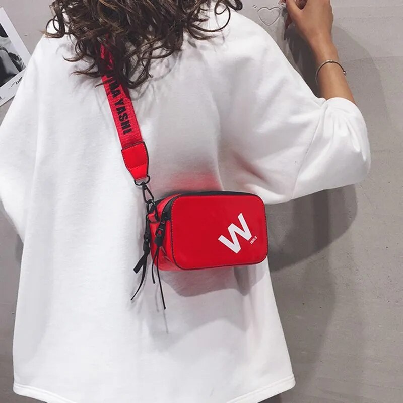Estilo coreano carta impresión bolso cruzado de cuero Pu cremallera de pequeño cuadrado bolsas para las mujeres Casual bandoleras de viaje: red