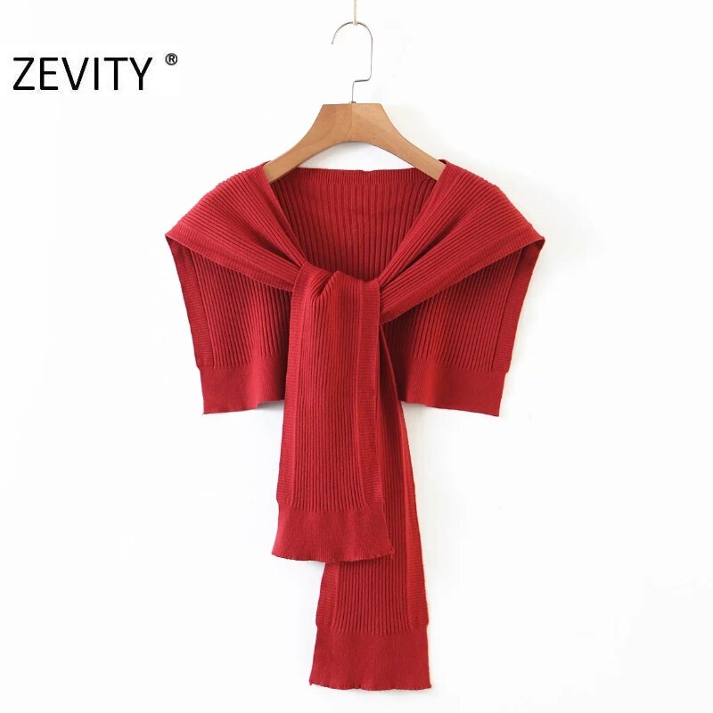 Zevity nouvelles femmes couleur unie tricot Wrap pull Chic automne châle femme loisirs noué court Swing hauts S452