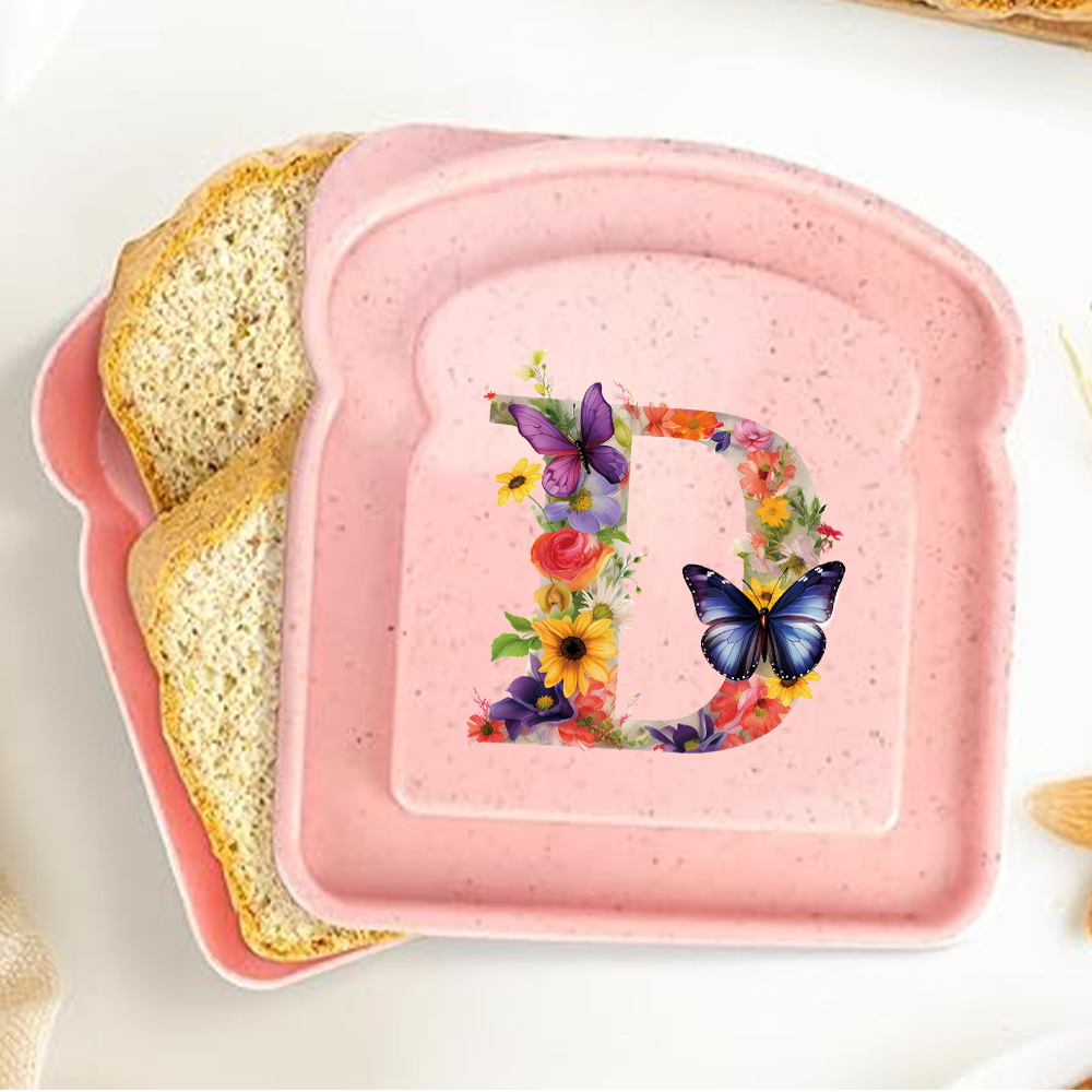 Caja de almacenamiento para tostadas y sándwiches con tapa, fiambrera portátil para alimentos, bolsa de almuerzo para pan, contenedor organizador Bento, patrón de letras de mariposa: Azul