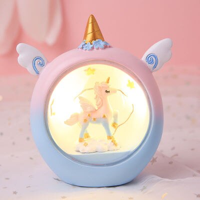 Unicorn baby sleep night light cute star Lamp girl heart bedroom romantic table lamp home decor luminous toys: Blue